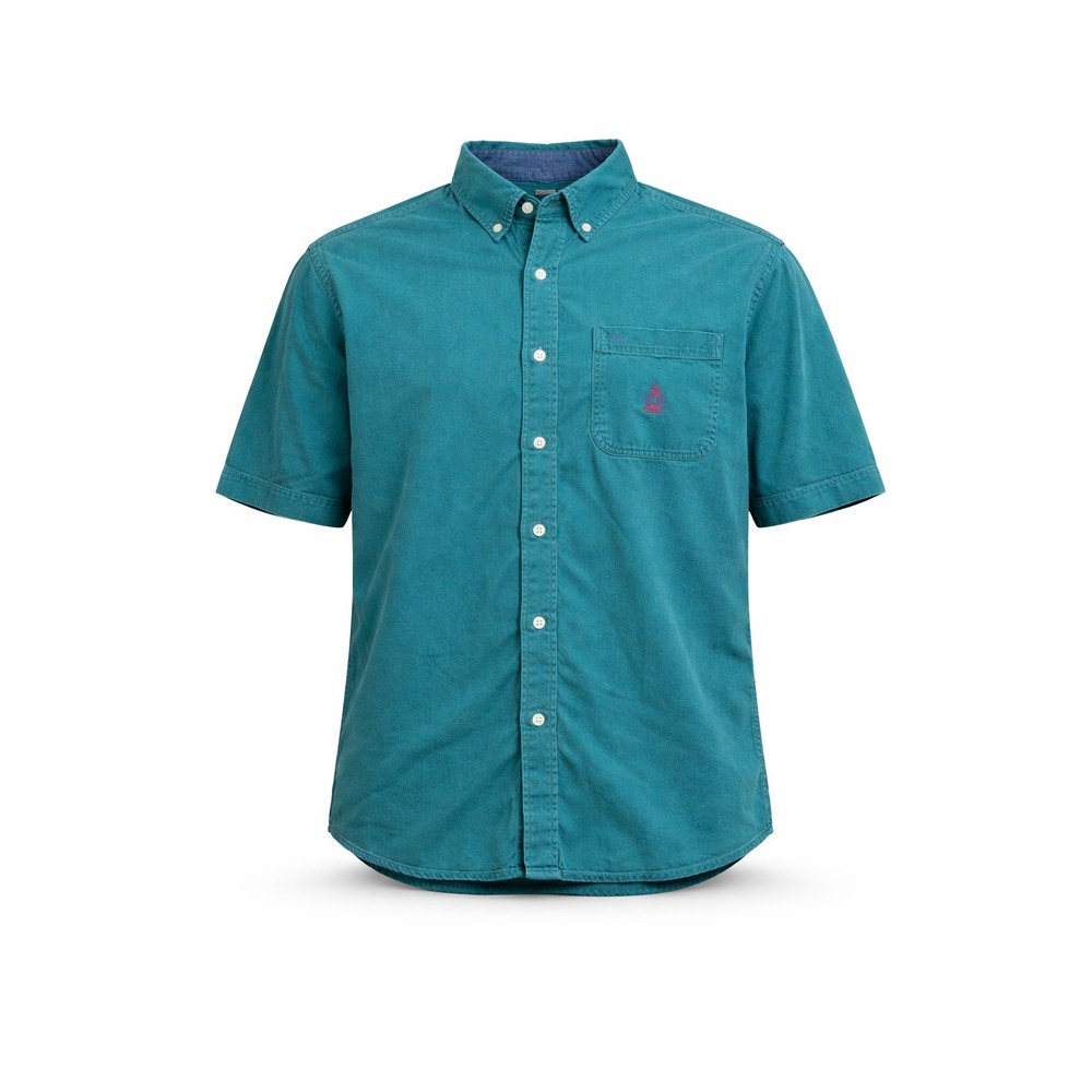 VTG Bugle Boy Company Men Teal Green Cotton Short Sleeve Button Down Shirt Large